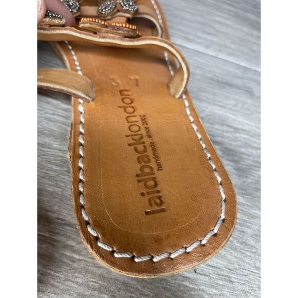 Laidback London Brown Leather Handmade Boho Floral Beaded Sandals Women 7US/38EU - Picture 13 of 16